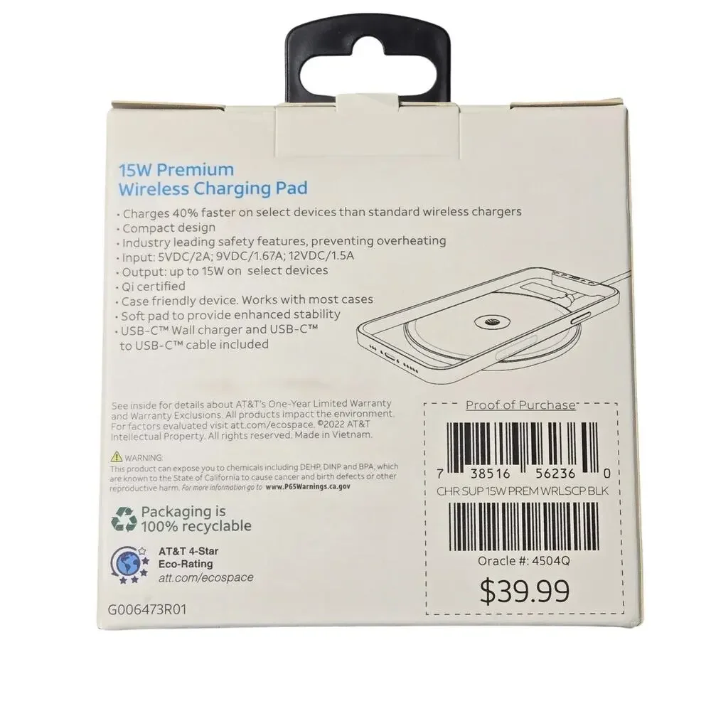 AT&T 15w Premium Wireless Charging Pad